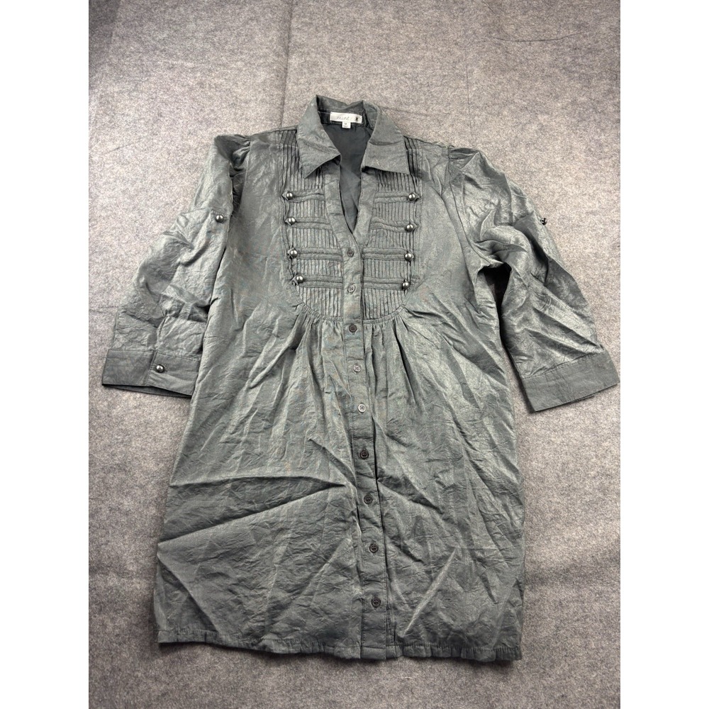 MINE Women's M Pleated Tunic‎ Mini Dress Metallic Button Grunge Steampunk Sexy
